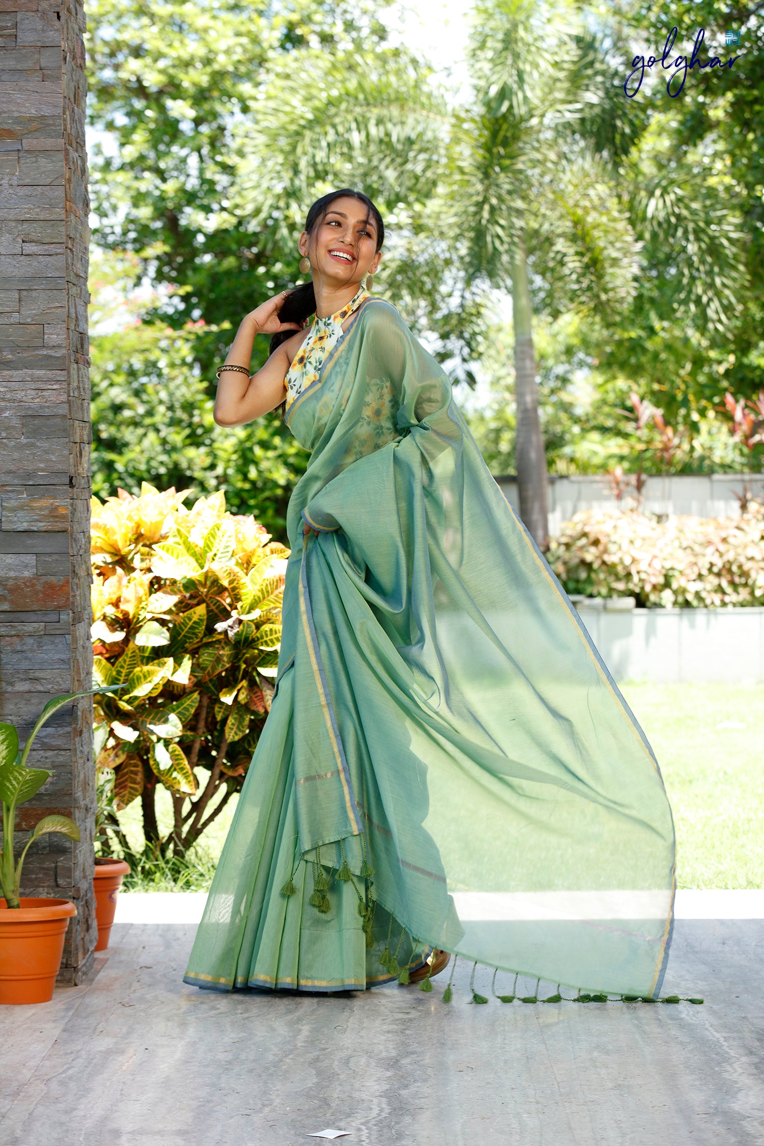 Plain Chanderi Plain Fancy Green saree