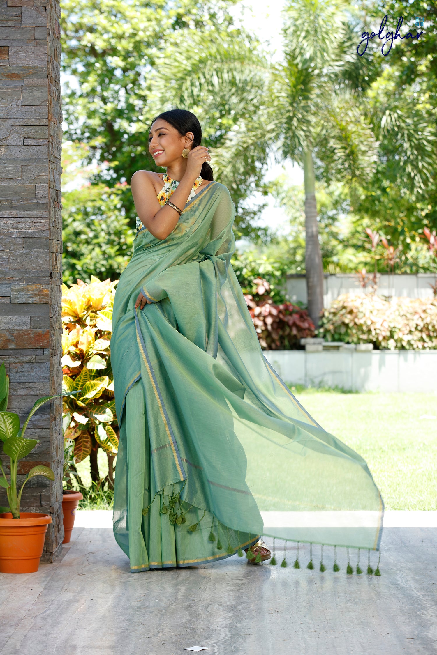 Plain Chanderi Plain Fancy Green saree
