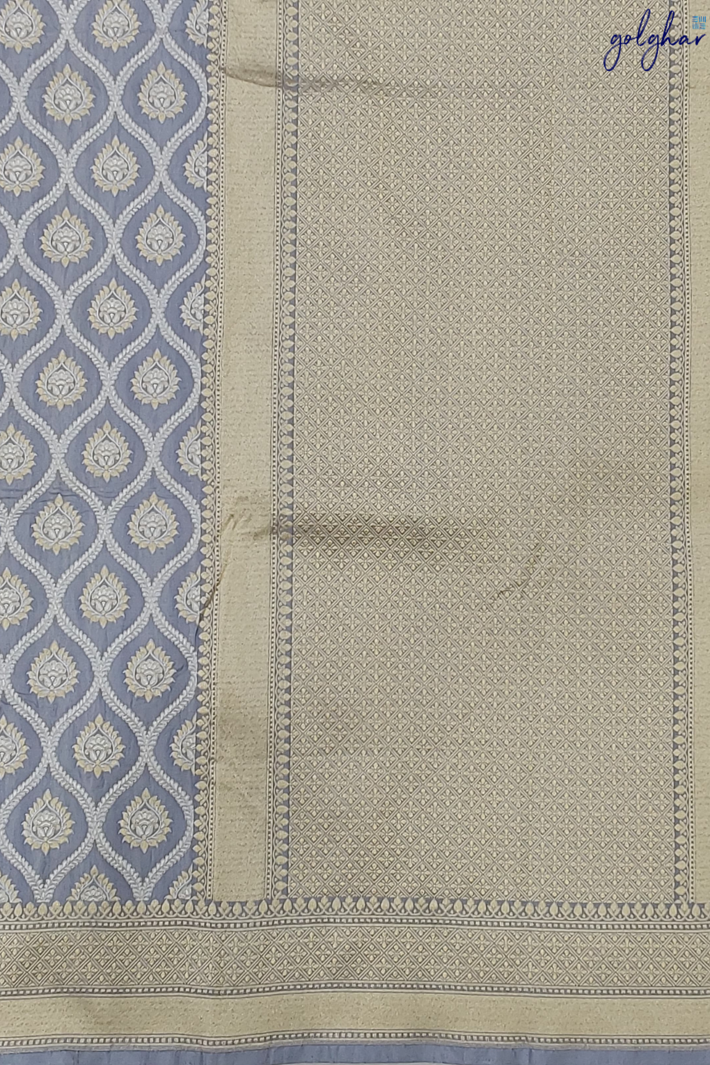 Katan Silk Jaal Buti Grey Handloom Banarasi Saree
