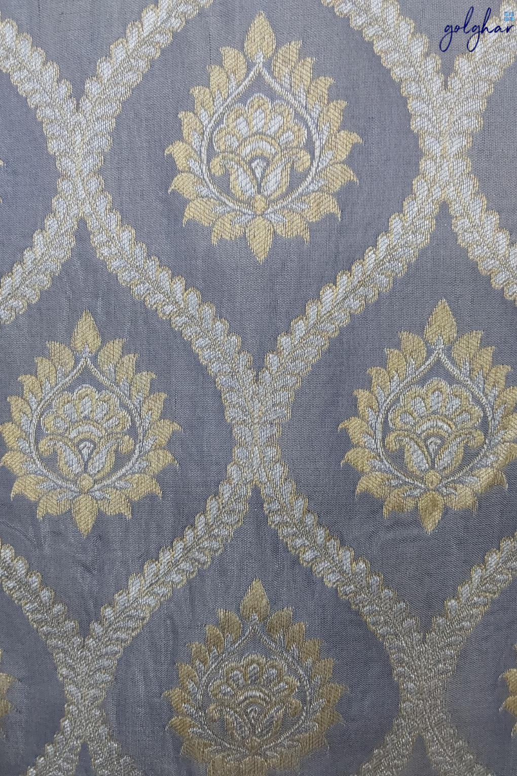 Katan Silk Jaal Buti Grey Handloom Banarasi Saree