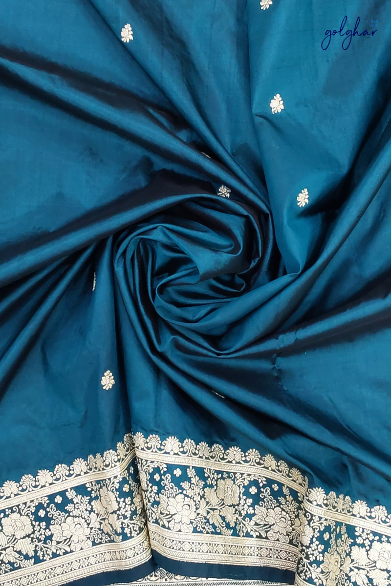 Katan Silk Aqua Blue Handloom Banarasi Saree