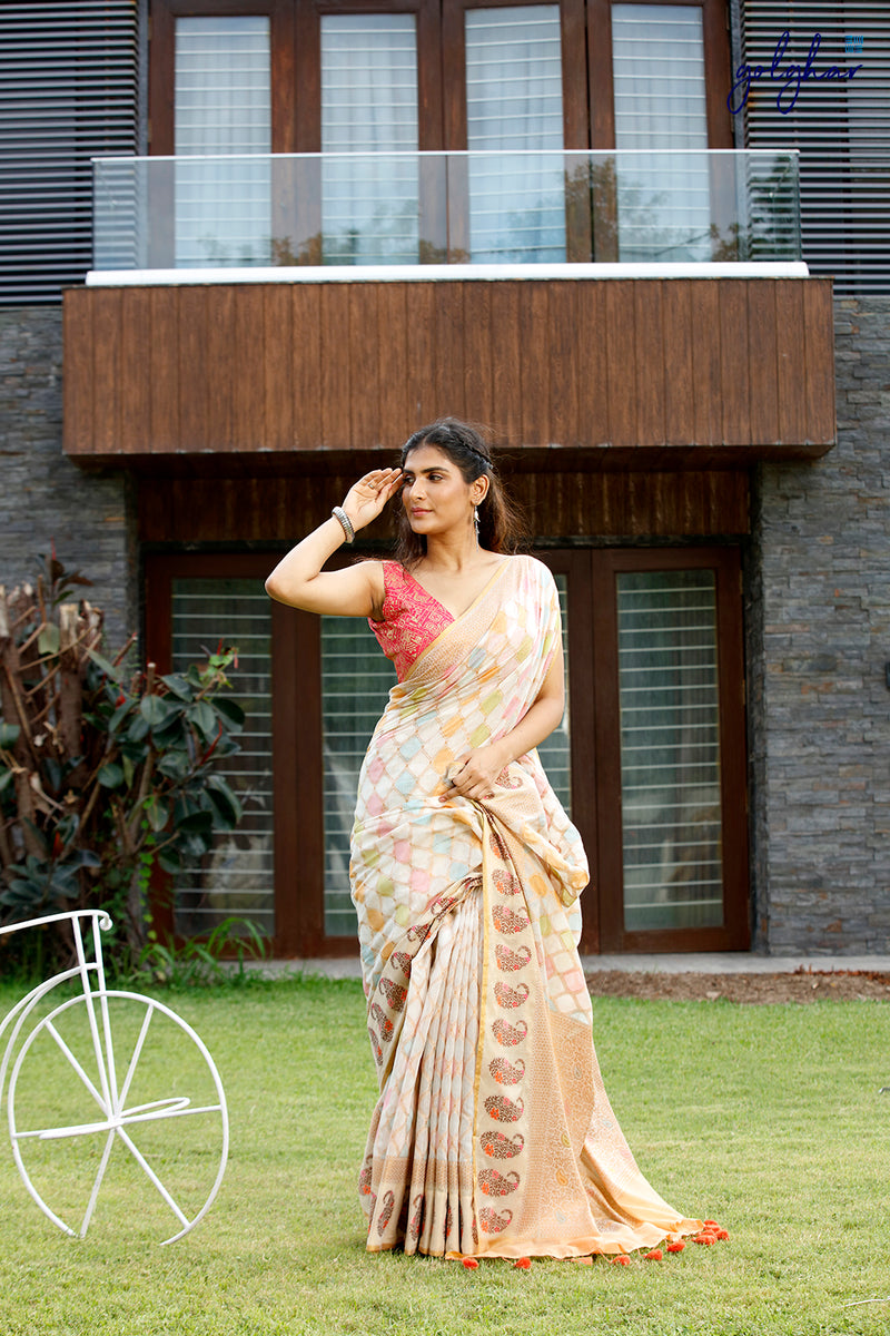 Contour & Blush  Fancy Linen Banarasi Saree with Shining Texture – golghar