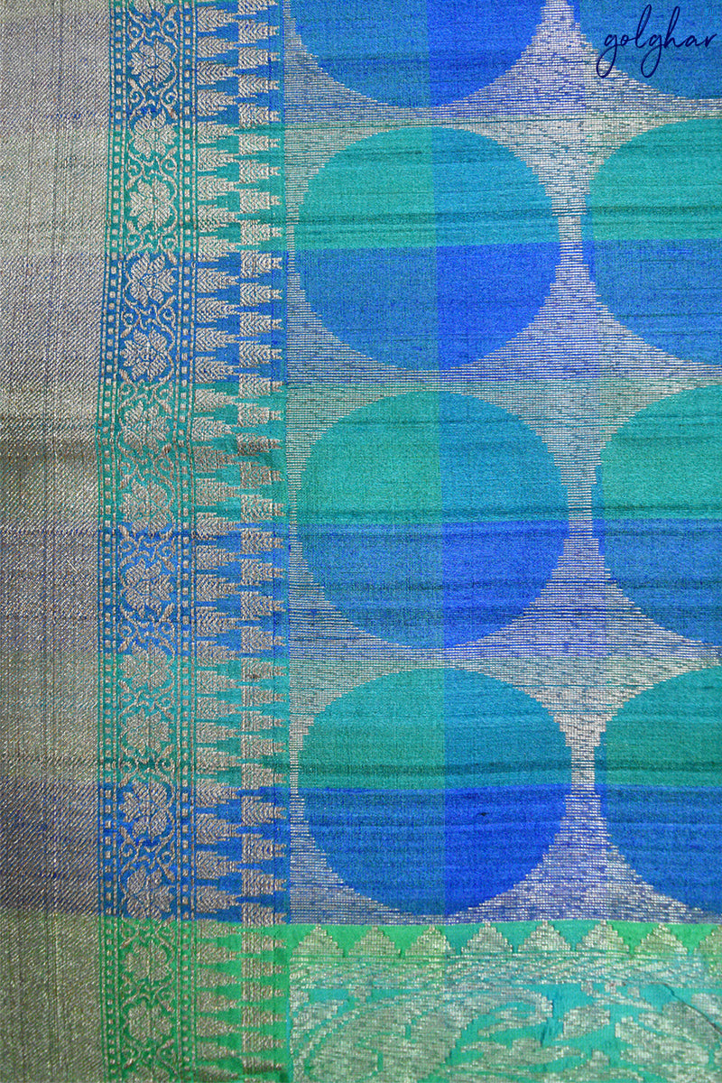 Desi Tussar Bluish Green Pure Silk Handloom Saree