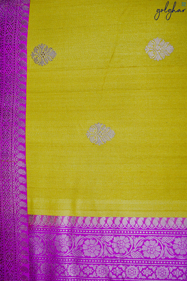 Dupion Silk Yellow Handloom Kadhua Weave Saree