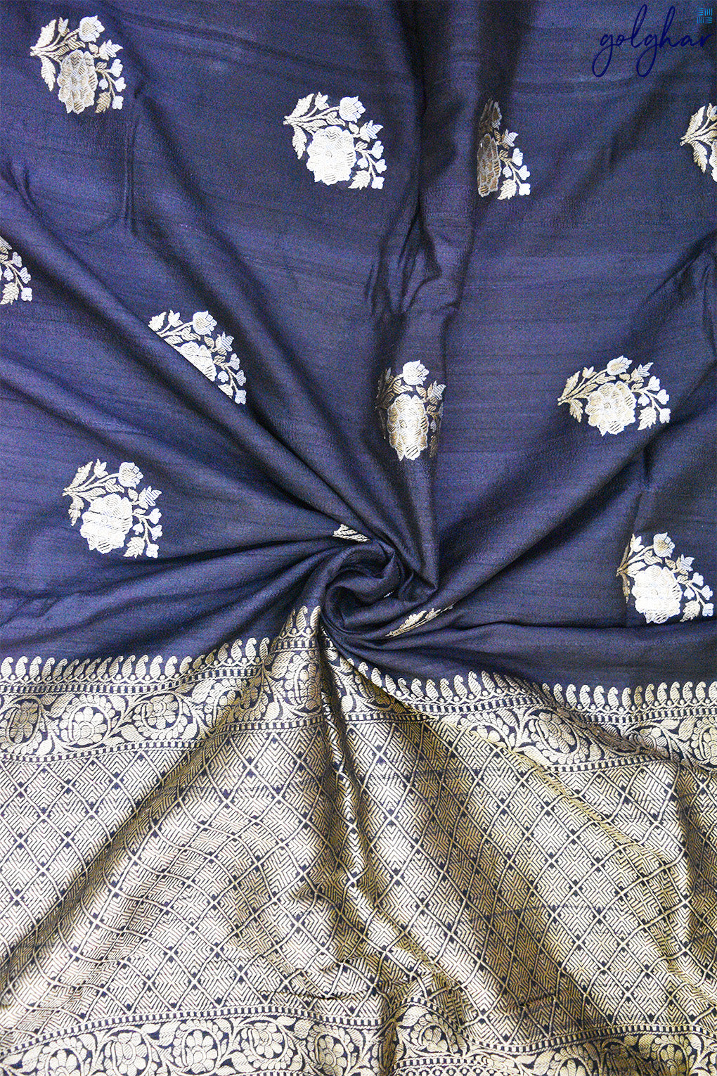 Matka Silk Black Handloom Kadhua Weave Saree