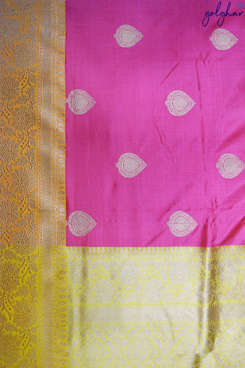 Kadhua Weave Katan Silk Peach Handloom Banarasi Saree