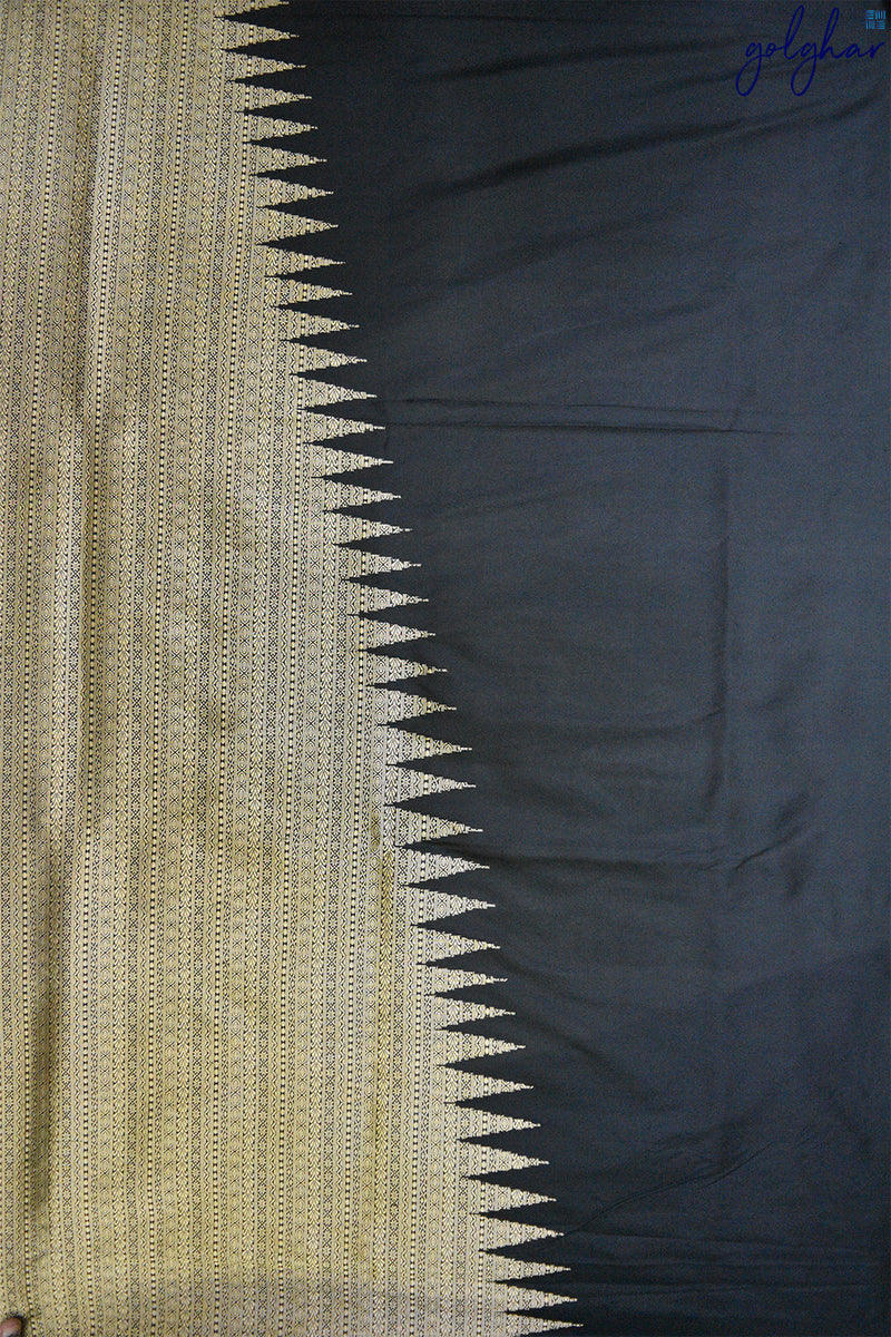 Tissue Fusion Turning Weave Katan Silk Black Banarasi Saree